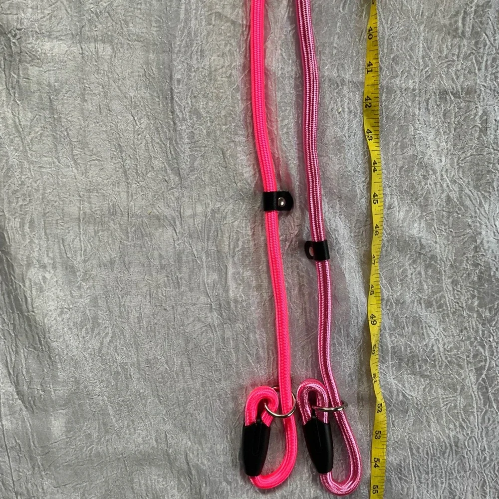 Set of 2 Dog Slip Leads Heavy Duty Climbing Rope Leashes Neon & Rose 52